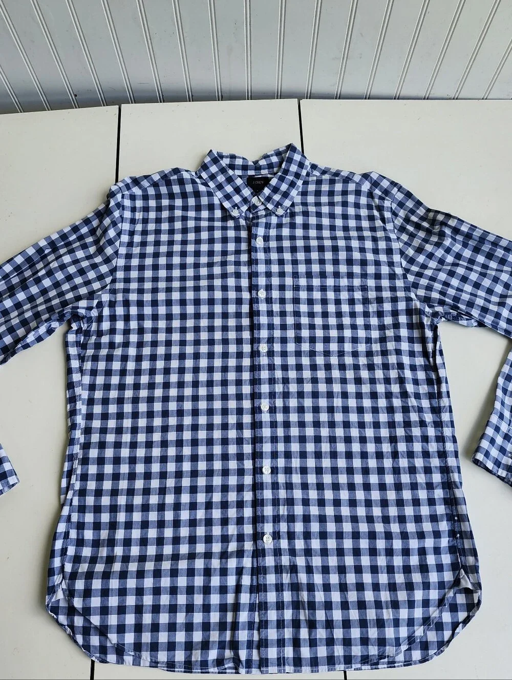 J Crew Shirt Mens Navy Blue White Check Button Down Gingham Sz M